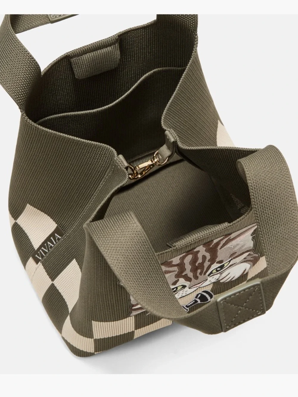 NEW Vivaia The Mini Tote Anita Army Green Checker Board Cat Crossbody Bag